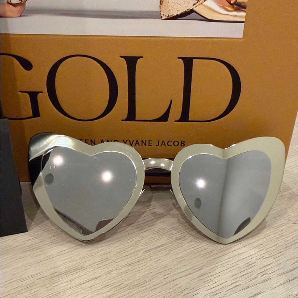 Saint Laurent Heart Shield Sunglasses Silver Mirror Runway Statement Rare YSL